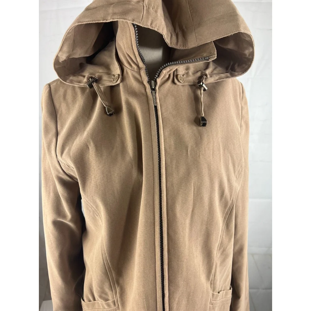 Women’s London Fog Full Zip Jacket Size Petite Small Beige Detachable Hood EUC - Picture 3 of 5